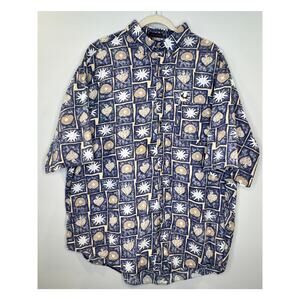 Mens VTG 3X Graphic Print Button up Polo Shirt MCM USA Stars Cotton embroidered